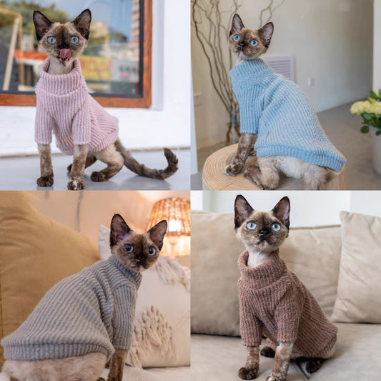 Sphynx Hairless Cats Sweater, Winter Warm Jumper for Bambino Devon Rex Sphynx Cat