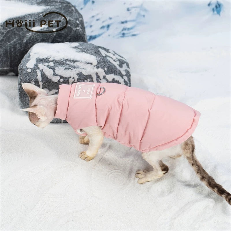 Sphynx Hairless Cats Coat, Winter Warm Kitten Button Jacket for Bambino Devon Rex Sphynx Cat