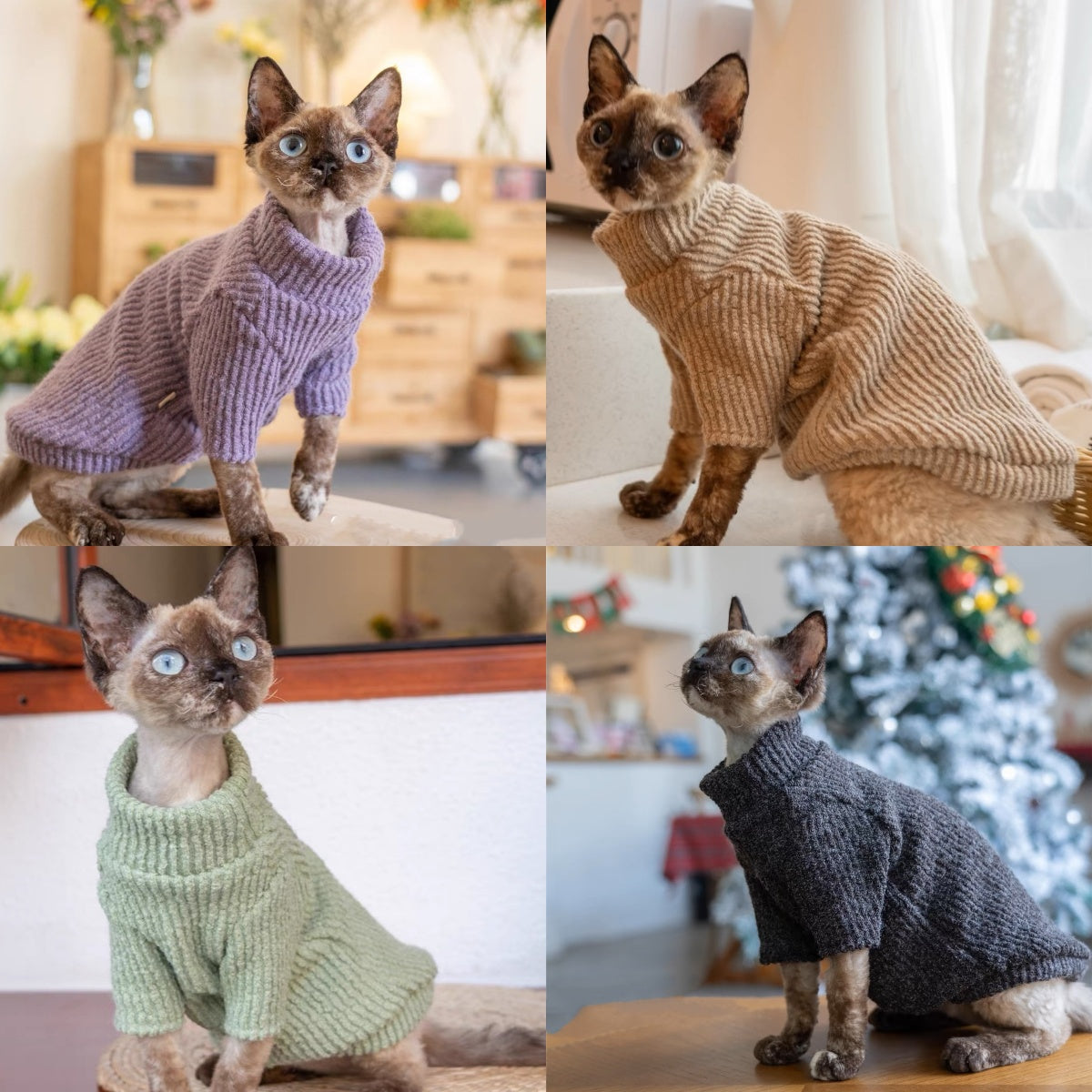 Sphynx Hairless Cats Sweater, Winter Warm Jumper for Bambino Devon Rex Sphynx Cat