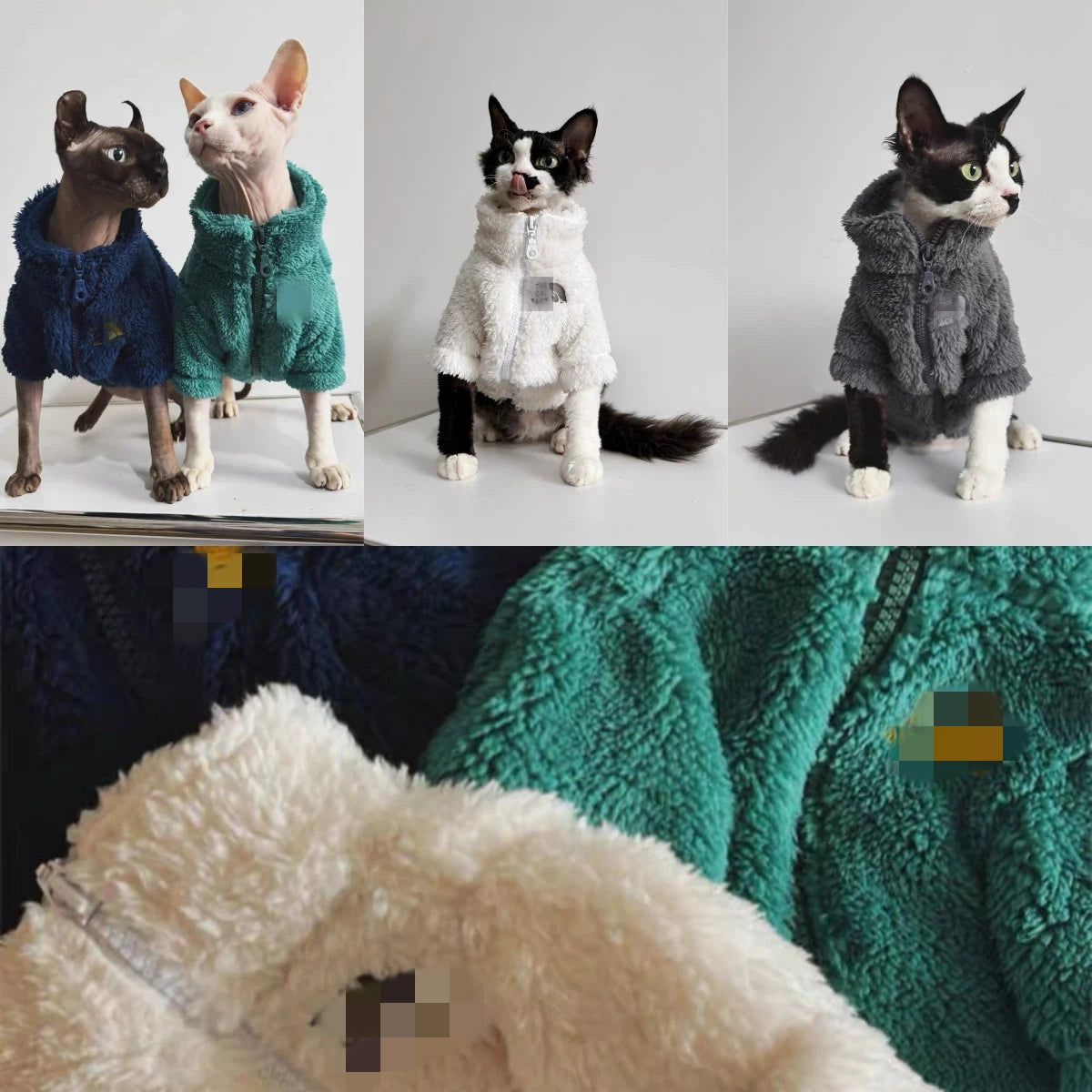 4 Colors Sphynx Hairless Cats Clothes, Winter Zipper Warm Kitten Coat Jacket, Bambino Devon Rex Sphynx Cat Clothing