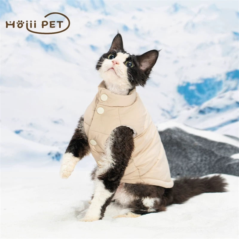 Sphynx Hairless Cats Coat, Winter Warm Kitten Button Jacket for Bambino Devon Rex Sphynx Cat