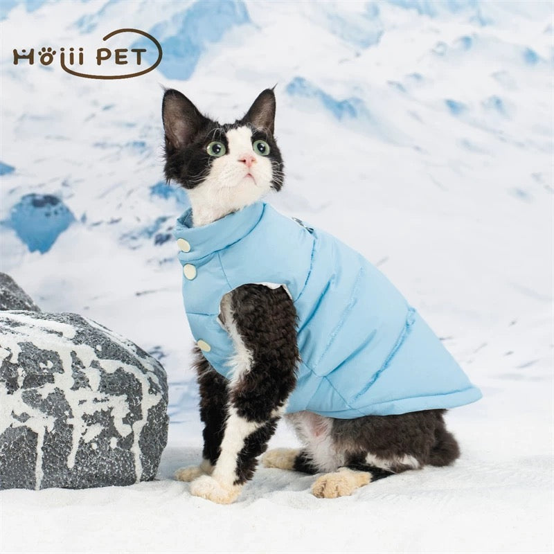 Sphynx Hairless Cats Coat, Winter Warm Kitten Button Jacket for Bambino Devon Rex Sphynx Cat