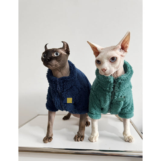 4 Colors Sphynx Hairless Cats Clothes, Winter Zipper Warm Kitten Coat Jacket, Bambino Devon Rex Sphynx Cat Clothing