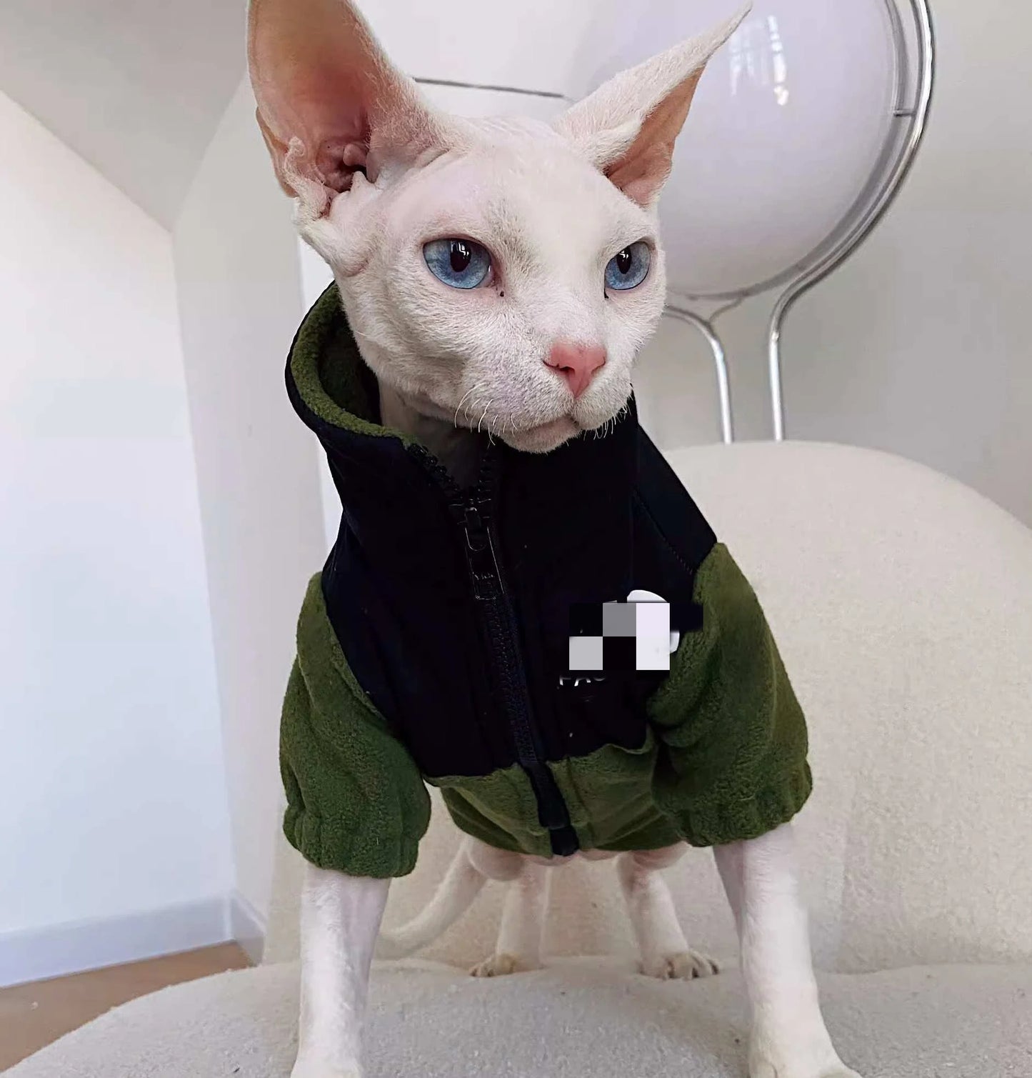 4 Colors Sphynx Hairless Cats Clothes, Winter Zipper Warm Kitten Pullover Shirt, Bambino Devon Rex Sphynx Cat Clothing