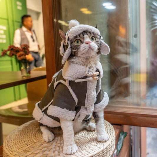 Sphynx Hairless Cats Coat and Hat, Winter Warm Jumper for Bambino Devon Rex Sphynx Cat