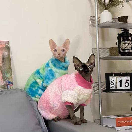 Sphynx Hairless Cats Tie-dye Clothing, Winter Warm Jumper for Bambino Devon Rex Sphynx Cat