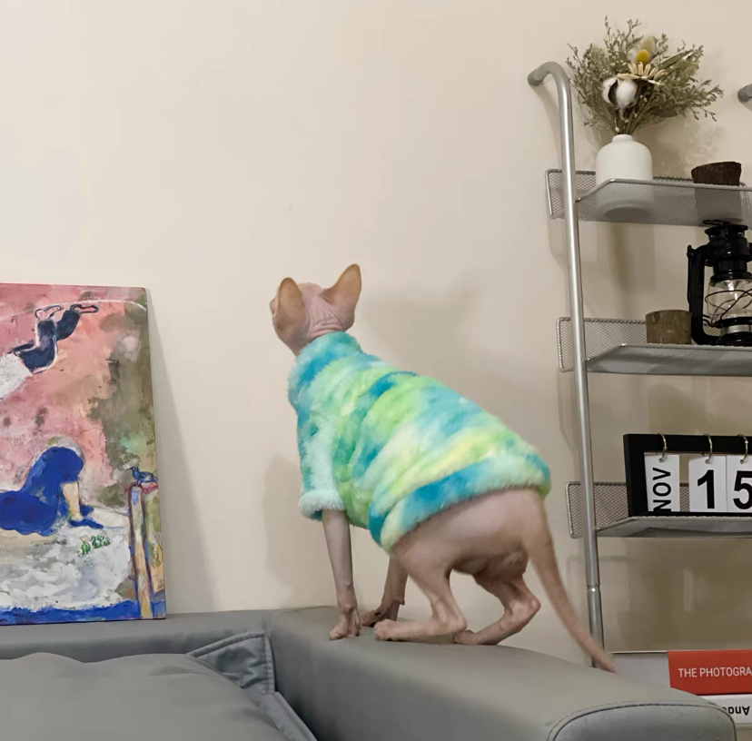 Sphynx Hairless Cats Tie-dye Clothing, Winter Warm Jumper for Bambino Devon Rex Sphynx Cat