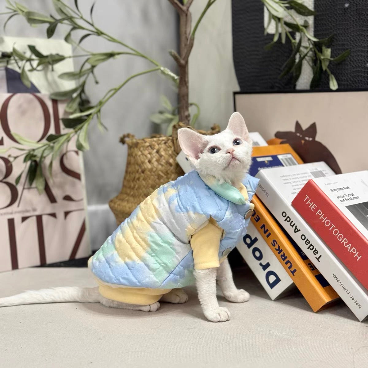 Sphynx Hairless Cats Tie-dye Coat, Winter Warm Jumper for Bambino Devon Rex Sphynx Cat