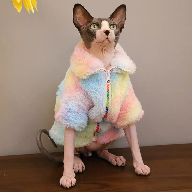 Sphynx Hairless Cats Zip Jacket, Winter Warm Jumper Coat for Bambino Devon Rex Sphynx Cat