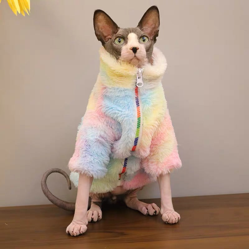 Sphynx Hairless Cats Zip Jacket, Winter Warm Jumper Coat for Bambino Devon Rex Sphynx Cat