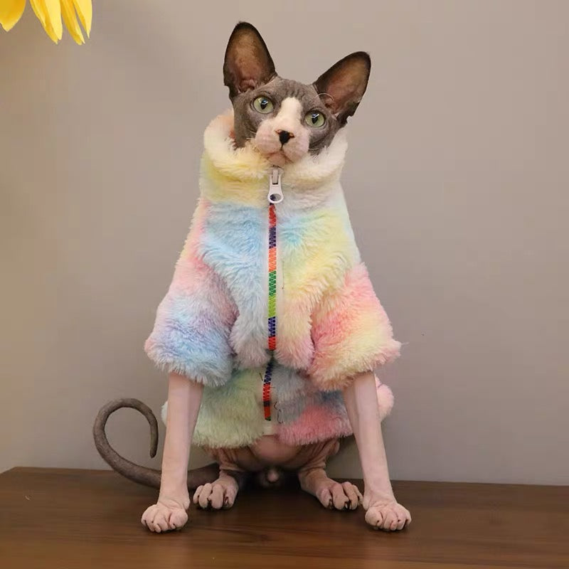 Sphynx Hairless Cats Zip Jacket, Winter Warm Jumper Coat for Bambino Devon Rex Sphynx Cat