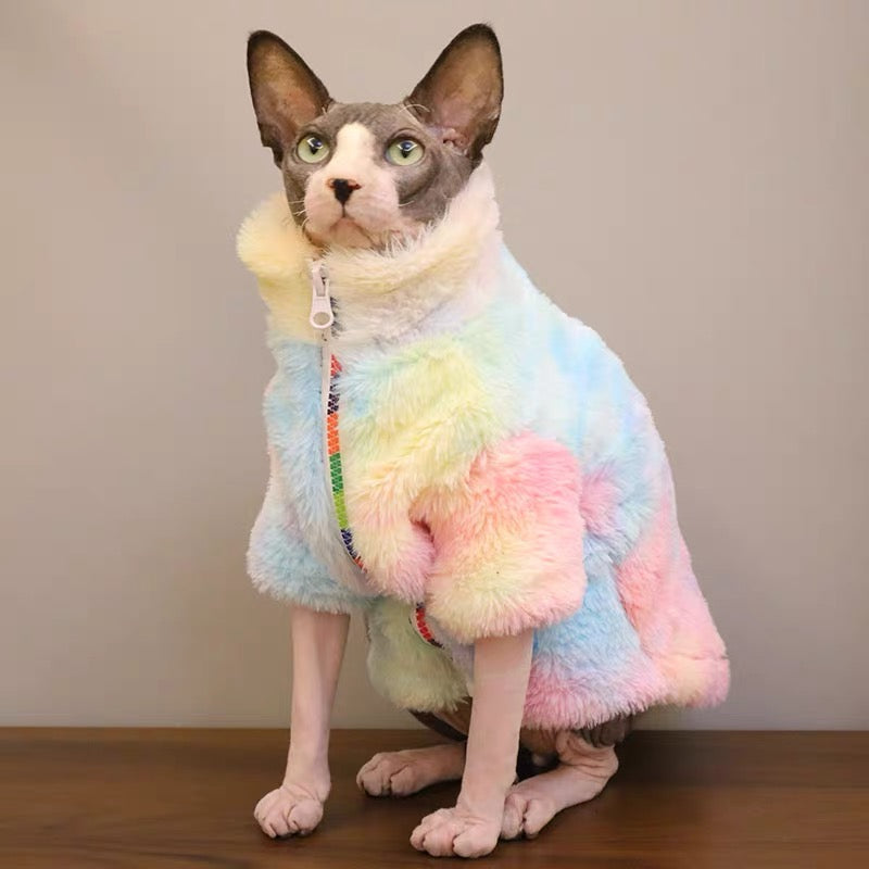 Sphynx Hairless Cats Zip Jacket, Winter Warm Jumper Coat for Bambino Devon Rex Sphynx Cat