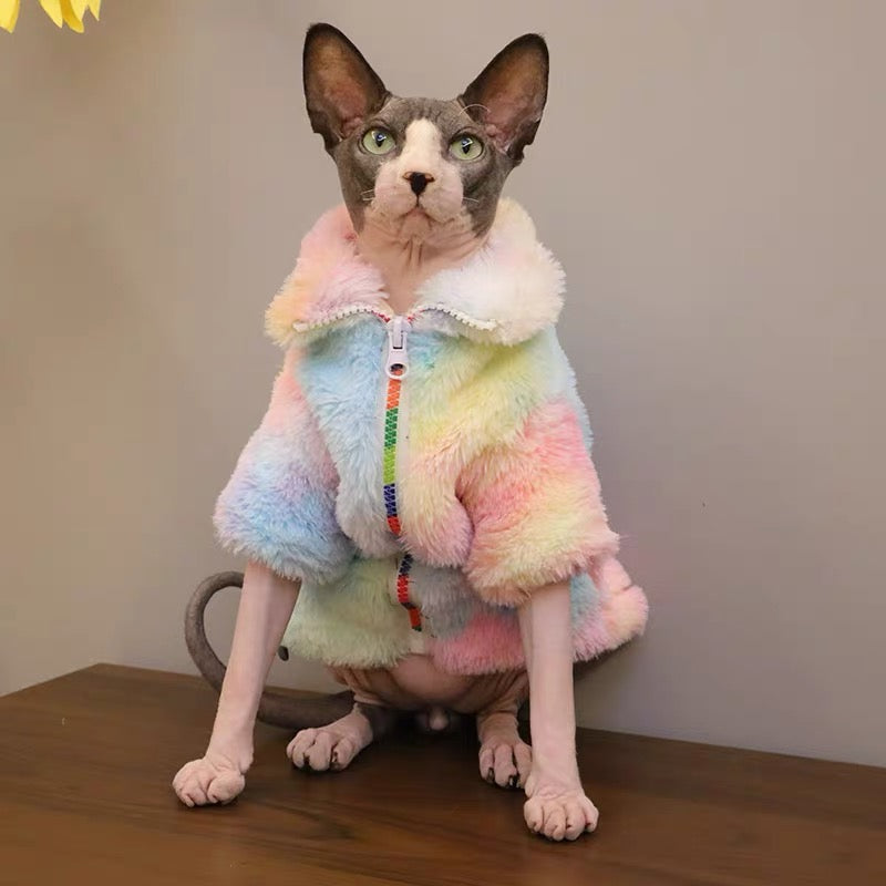 Sphynx Hairless Cats Zip Jacket, Winter Warm Jumper Coat for Bambino Devon Rex Sphynx Cat