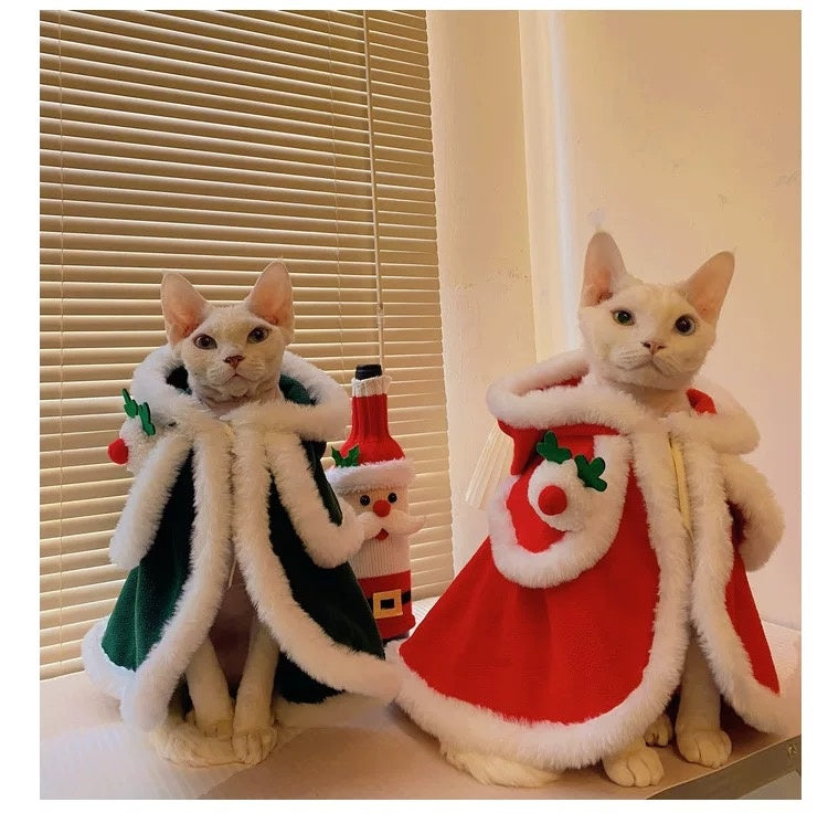 Christmas Sphynx Hairless Cats Cloak, Santa Claus Reindeer Shawl Accessories