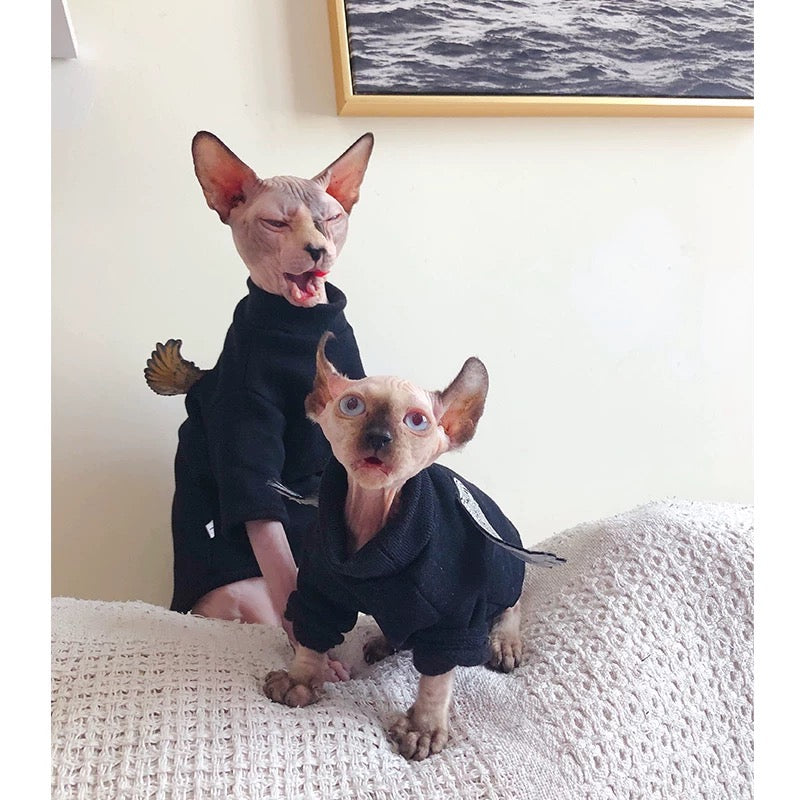 Halloween Sphynx Hairless Cats Wings Clothes, Winter Warm Sweatshirt for Bambino, Devon Rex Sphynx Cat Jumper