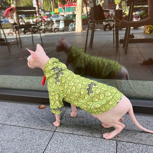 Sphynx Hairless Cats Avocado Print Clothes, Winter Warm Hoodie for Bambino, Devon Rex Sphynx Cat Jumper