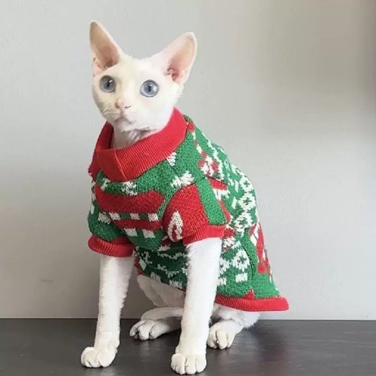 Christmas 2 Colors Sphynx Hairless Cats Clothing, Winter Warm Jumper for Bambino Devon Rex Sphynx Cat