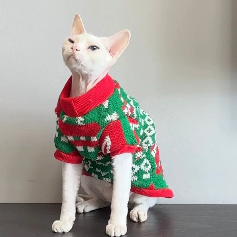 Christmas 2 Colors Sphynx Hairless Cats Clothing, Winter Warm Jumper for Bambino Devon Rex Sphynx Cat