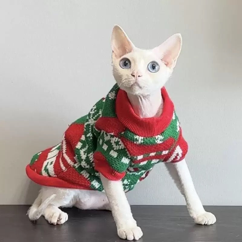 Christmas 2 Colors Sphynx Hairless Cats Clothing, Winter Warm Jumper for Bambino Devon Rex Sphynx Cat