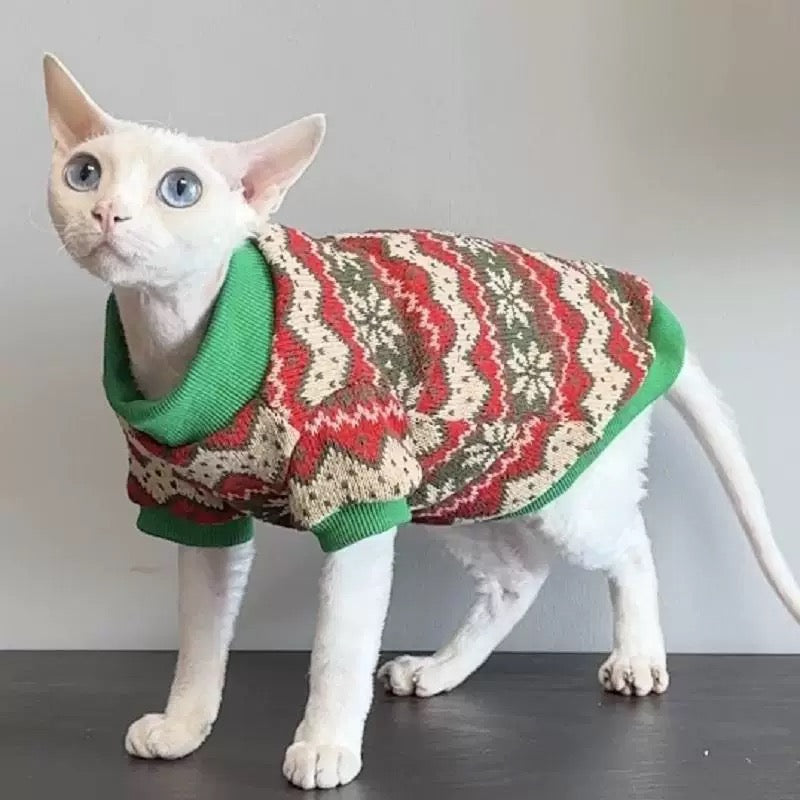 Christmas 2 Colors Sphynx Hairless Cats Clothing, Winter Warm Jumper for Bambino Devon Rex Sphynx Cat