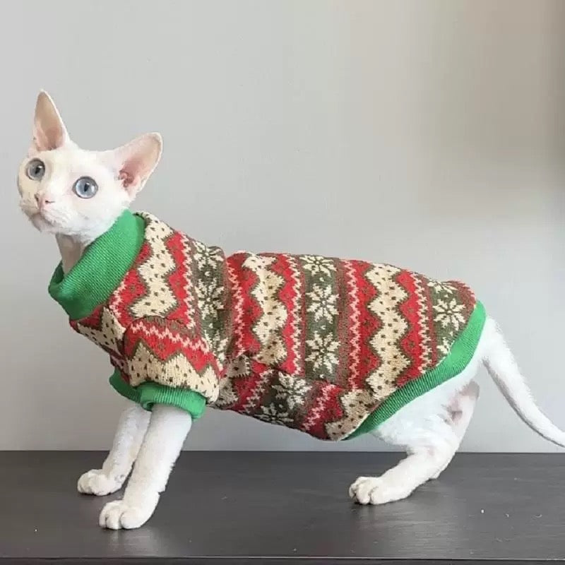 Christmas 2 Colors Sphynx Hairless Cats Clothing, Winter Warm Jumper for Bambino Devon Rex Sphynx Cat