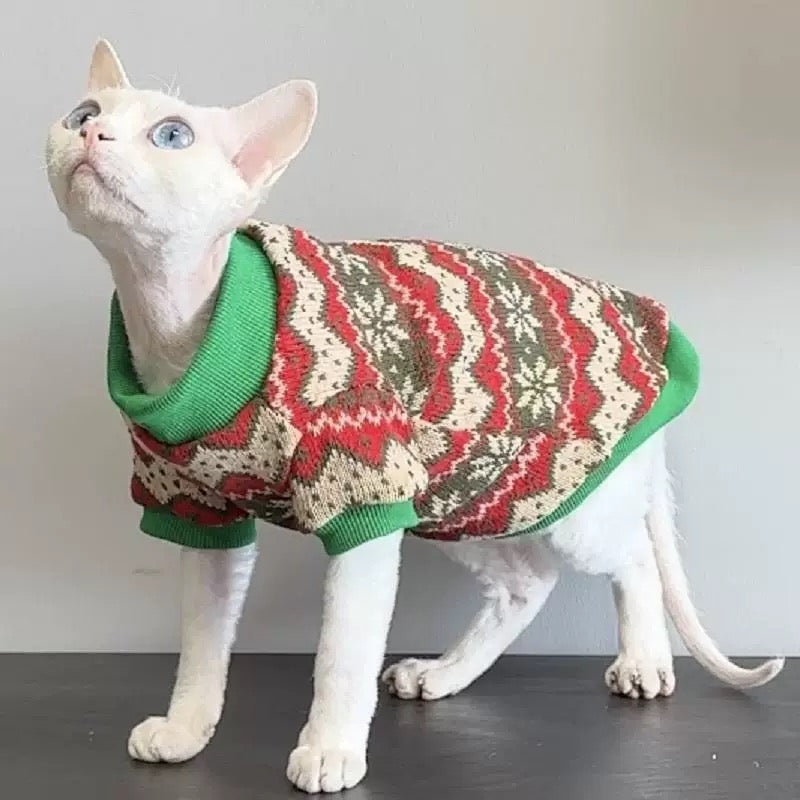 Christmas 2 Colors Sphynx Hairless Cats Clothing, Winter Warm Jumper for Bambino Devon Rex Sphynx Cat