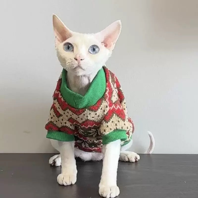 Christmas 2 Colors Sphynx Hairless Cats Clothing, Winter Warm Jumper for Bambino Devon Rex Sphynx Cat