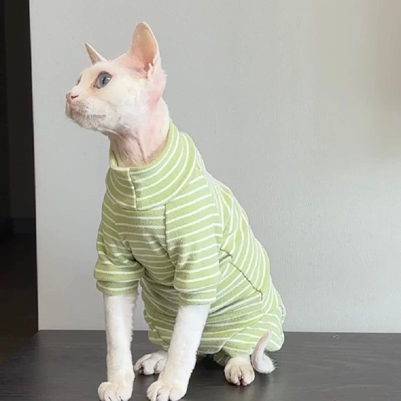 3 Colors Sphynx Hairless Cats Striped Clothing, Winter Warm Jumper for Bambino Devon Rex Sphynx Cat