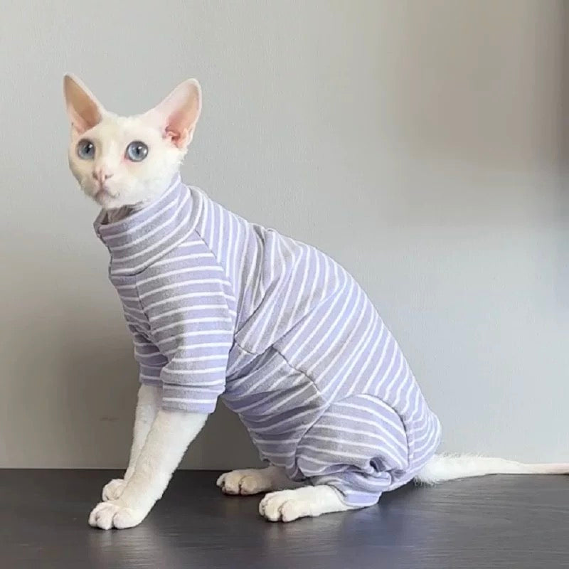 3 Colors Sphynx Hairless Cats Striped Clothing, Winter Warm Jumper for Bambino Devon Rex Sphynx Cat