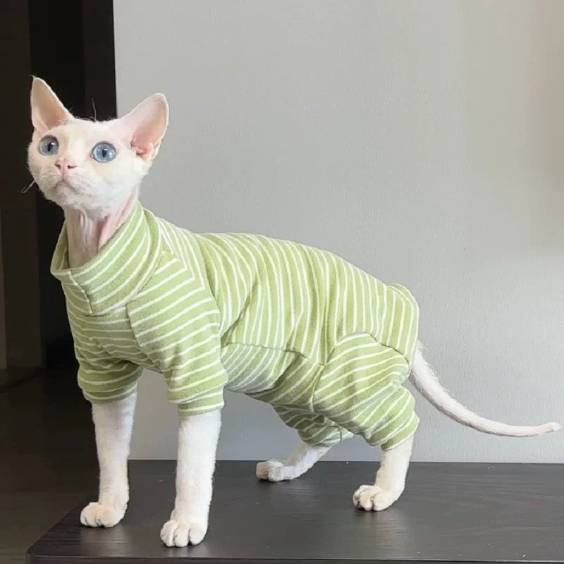 3 Colors Sphynx Hairless Cats Striped Clothing, Winter Warm Jumper for Bambino Devon Rex Sphynx Cat