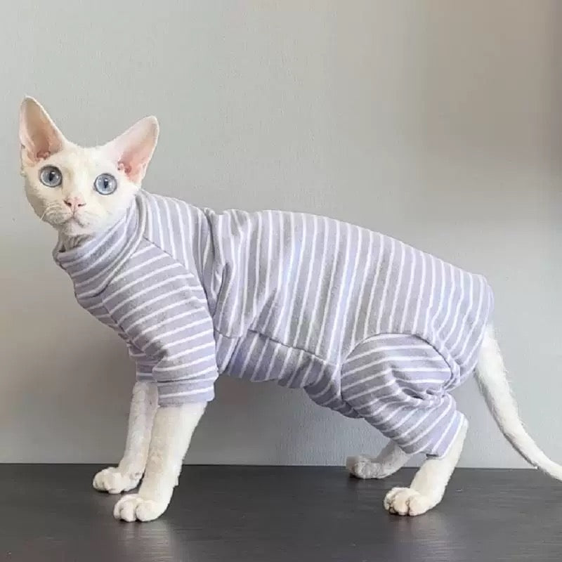 3 Colors Sphynx Hairless Cats Striped Clothing, Winter Warm Jumper for Bambino Devon Rex Sphynx Cat