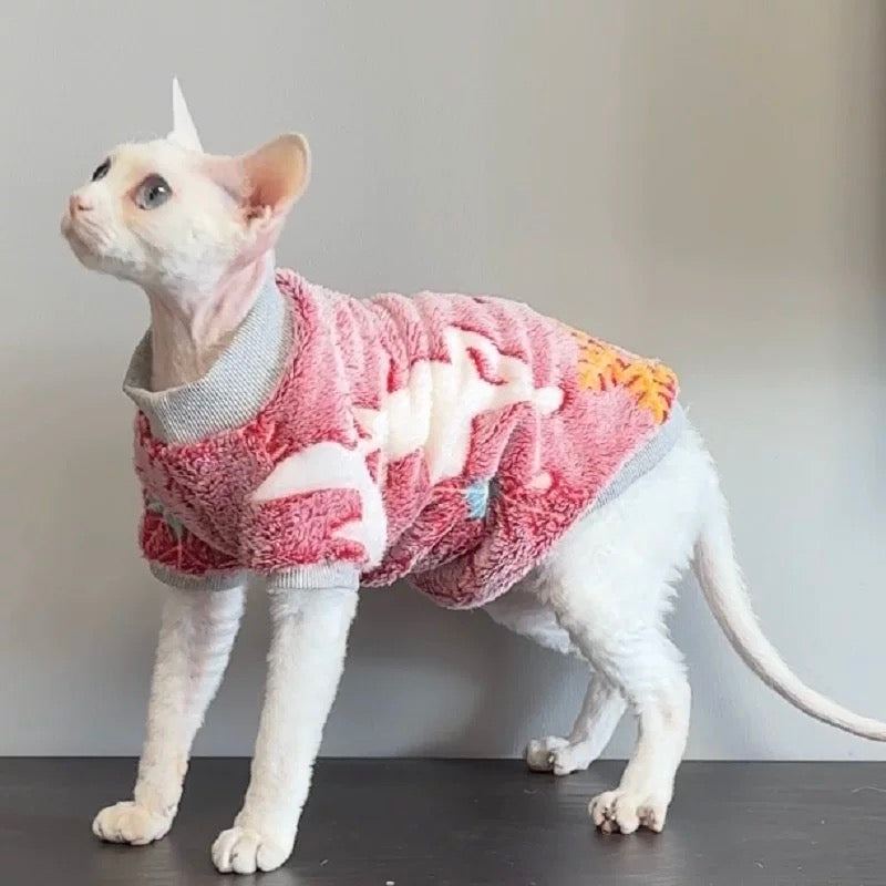 2 Colors Sphynx Hairless Cats Striped Clothing, Winter Warm Jumper for Bambino Devon Rex Sphynx Cat