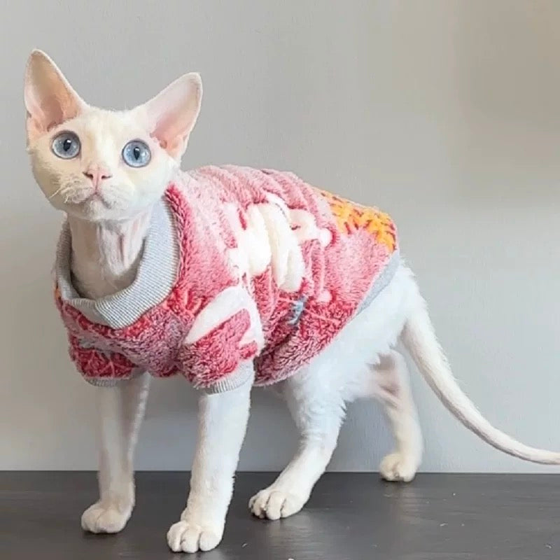 2 Colors Sphynx Hairless Cats Striped Clothing, Winter Warm Jumper for Bambino Devon Rex Sphynx Cat