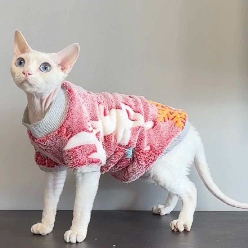 2 Colors Sphynx Hairless Cats Striped Clothing, Winter Warm Jumper for Bambino Devon Rex Sphynx Cat