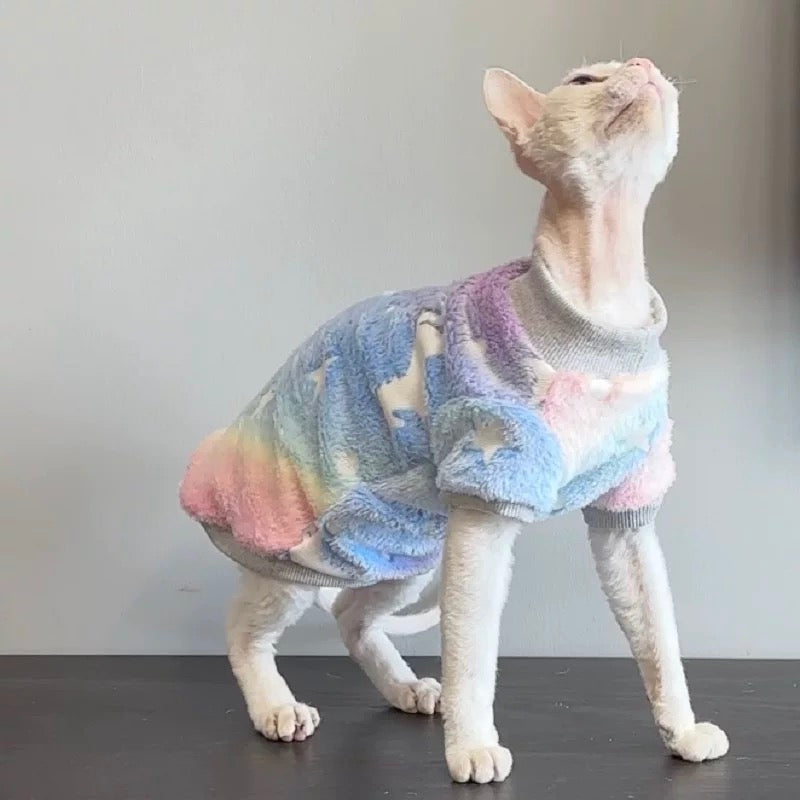 2 Colors Sphynx Hairless Cats Striped Clothing, Winter Warm Jumper for Bambino Devon Rex Sphynx Cat