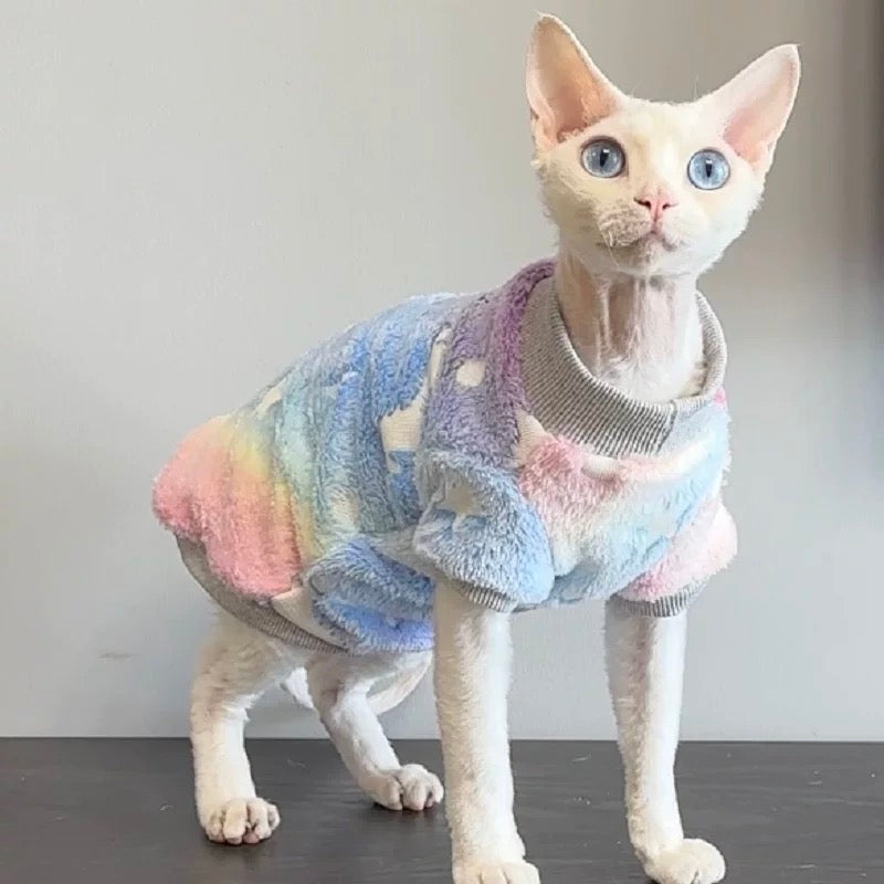 2 Colors Sphynx Hairless Cats Striped Clothing, Winter Warm Jumper for Bambino Devon Rex Sphynx Cat