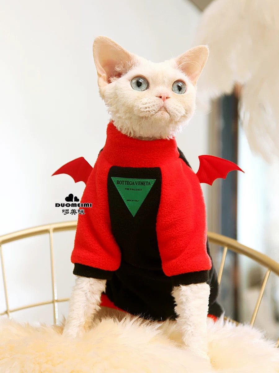 Halloween Sphynx Hairless Cats Devil Wings Sweatshirt, Winter Warm Jumper for Bambino, Devon Rex Sphynx Cat Clothes