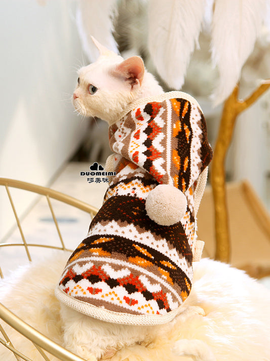 Sphynx Hairless Cats Tweed Coat Cape, Winter Warm Jumper for Bambino, Devon Rex Sphynx Cat Clothes