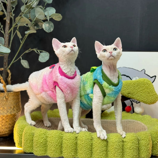 Sphynx Hairless Cats Tie-dye Clothing, Winter Warm Jumper for Bambino Devon Rex Sphynx Cat