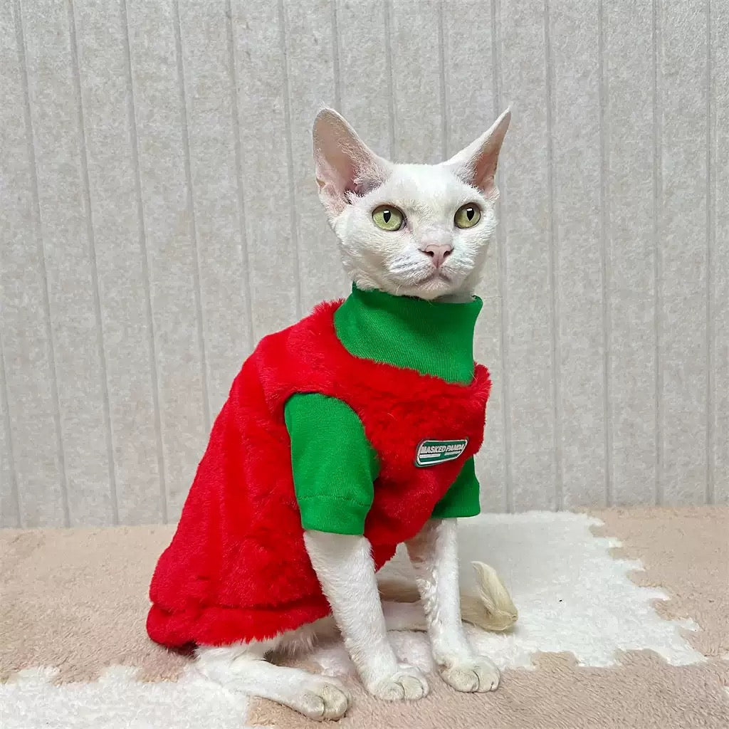 Christmas Sphynx Hairless Cats Sweatshirt, Winter Warm Jumper for Bambino Devon Rex Sphynx Cat