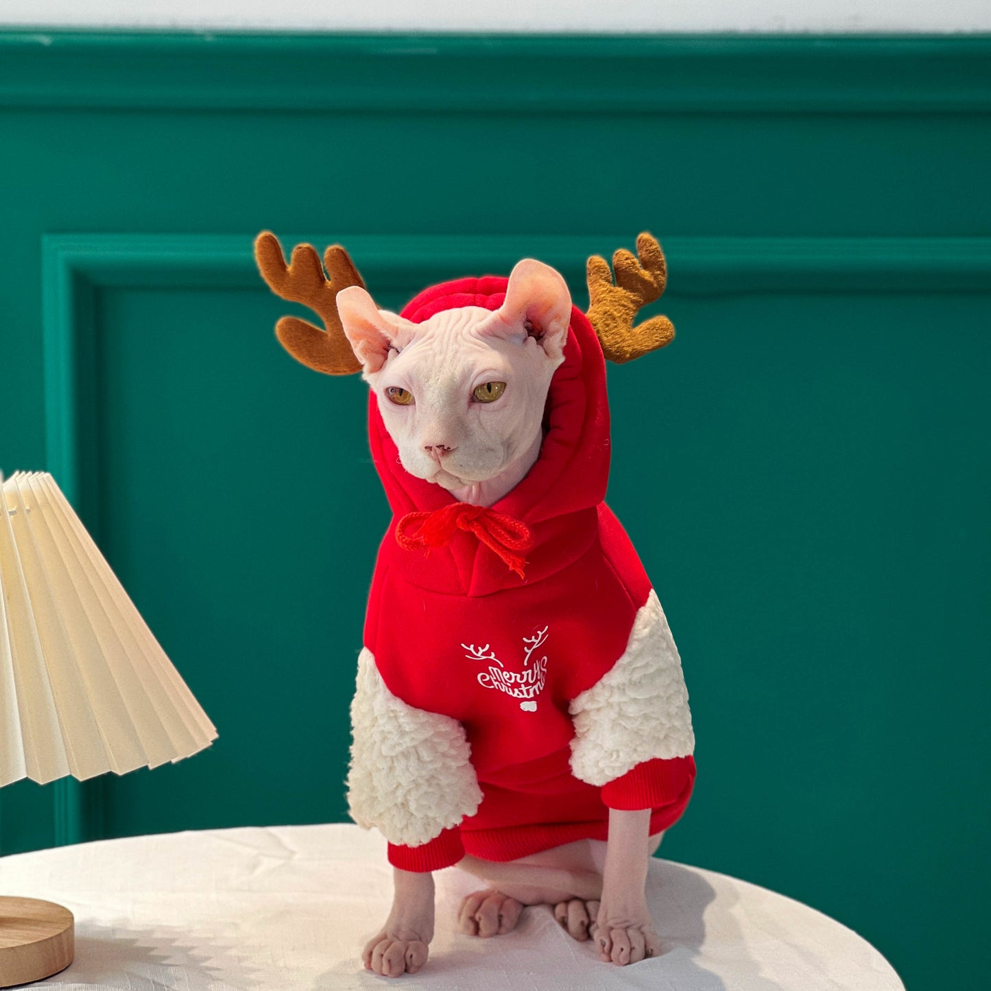 Christmas Sphynx Hairless Cats Hooded Sweatshirt Clothes, Winter Warm Hoodie for Bambino, Devon Rex Sphynx Cat Jumper Fleece Jacket