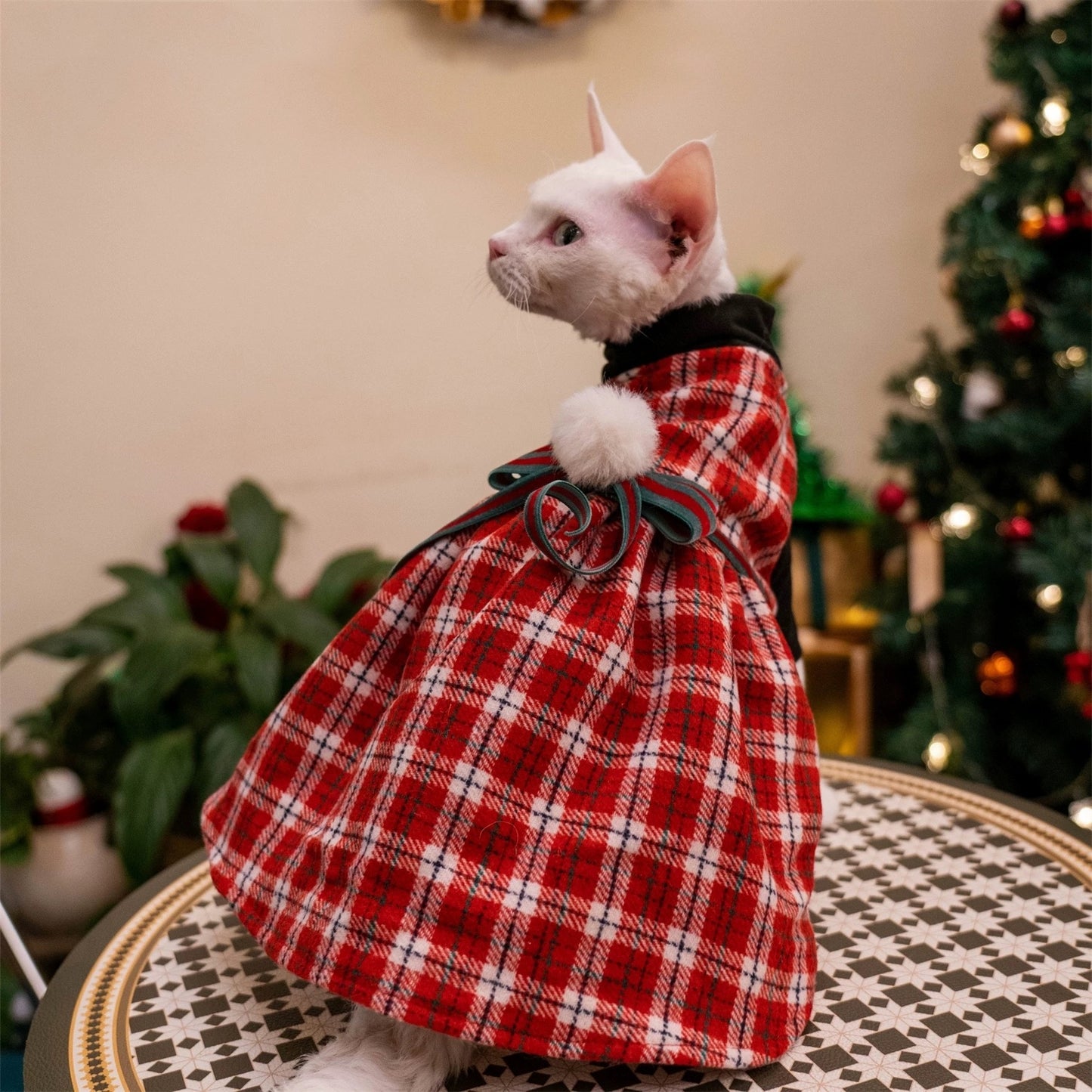 Christmas Sphynx Hairless Cats Red Dress, Winter Warm Dress for Bambino Devon Rex Sphynx Cat