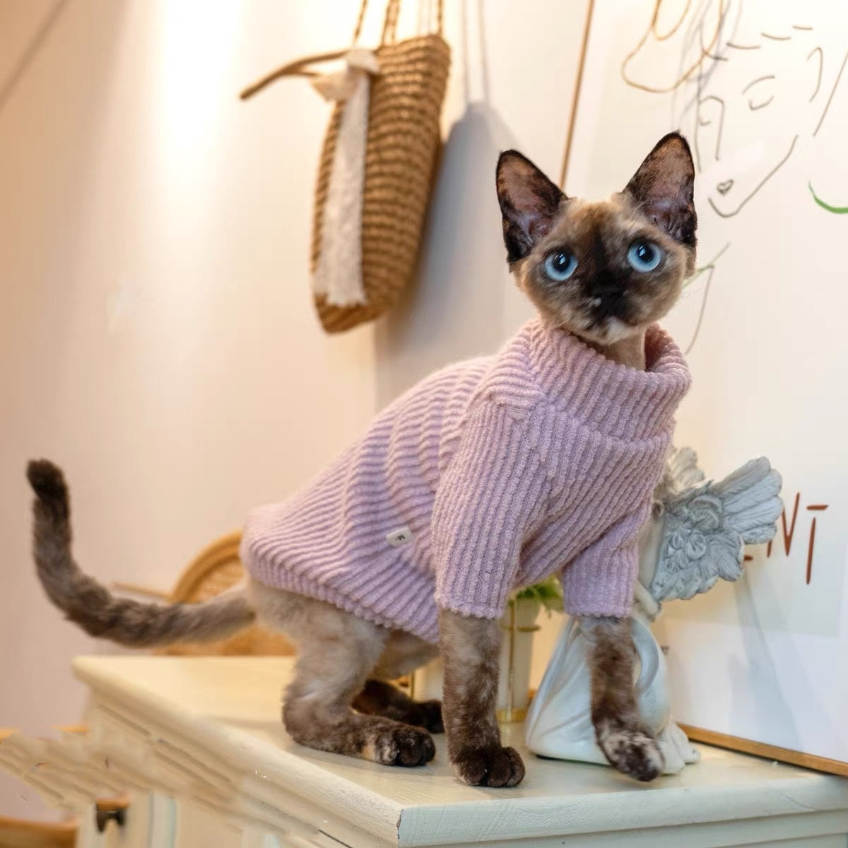 Sphynx Hairless Cats Sweater, Winter Warm Jumper for Bambino Devon Rex Sphynx Cat