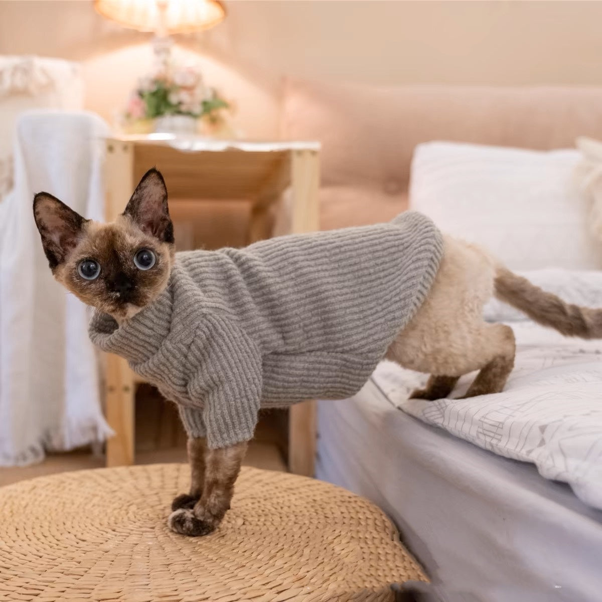 Sphynx Hairless Cats Sweater, Winter Warm Jumper for Bambino Devon Rex Sphynx Cat