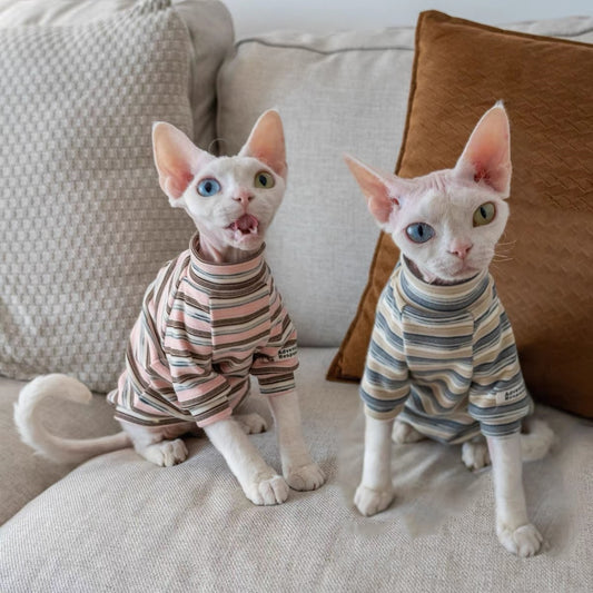 Sphynx Hairless Cats Striped Sweatshirt, Winter Warm Jumper for Bambino Devon Rex Sphynx Cat