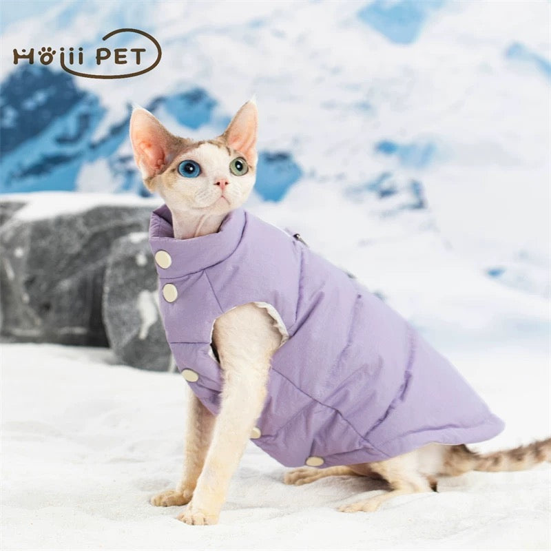 Sphynx Hairless Cats Coat, Winter Warm Kitten Button Jacket for Bambino Devon Rex Sphynx Cat