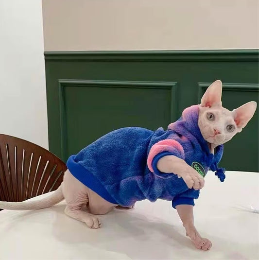 2/4-legged 2 colors Sphynx Hairless Cats Clothes, Winter Warm Hoodie for Bambino, Devon Rex Sphynx Cat Jumper Fleece Jacket