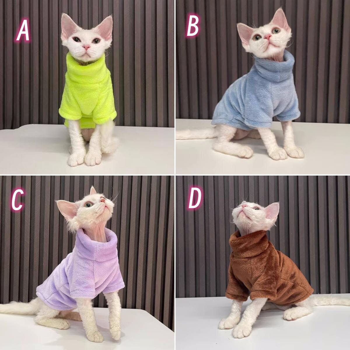 14 Colors Sphynx Hairless Cats Clothes, Fleece Warm Kitten Sweater in Winter, Bambino Devon Rex Sphynx Cat Turtleneck Soft Clothing