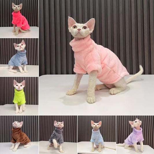 14 Colors Sphynx Hairless Cats Clothes, Fleece Warm Kitten Sweater in Winter, Bambino Devon Rex Sphynx Cat Turtleneck Soft Clothing