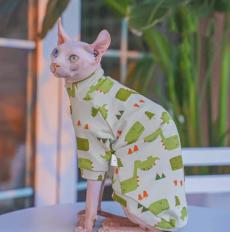 2/4 legged 3 types Sphynx Hairless Cats Clothes, Cute Printing Bambino Devon Rex Sphynx Cat Clothing